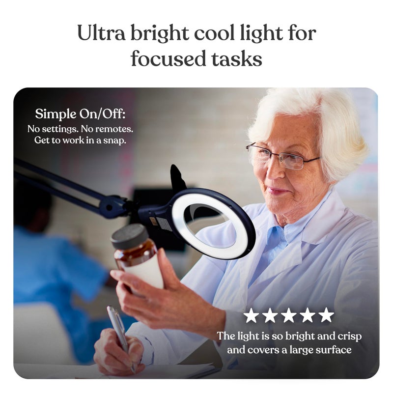 Brightech LightView PRO Magnifying Desk Lamp, 2.25x Light Magnifier, Adjustable Magnifying Glass with Light for Crafts, Reading, Close Work - Black - Image 3